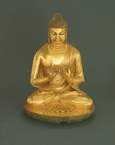 Buddha Vairocana (Dari), Tang-dinasztia (618-907), 8. század eleje (aranyozott ólmozott bronz)
